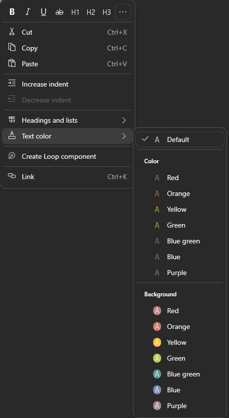 Expanded toolbar with formatting options and list options