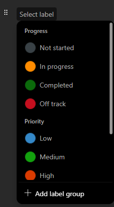 Label picker in Microsoft Loop