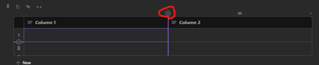 Illustration of location of plus button to add a new column