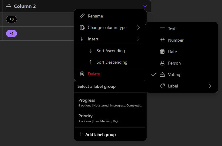 Add label column type