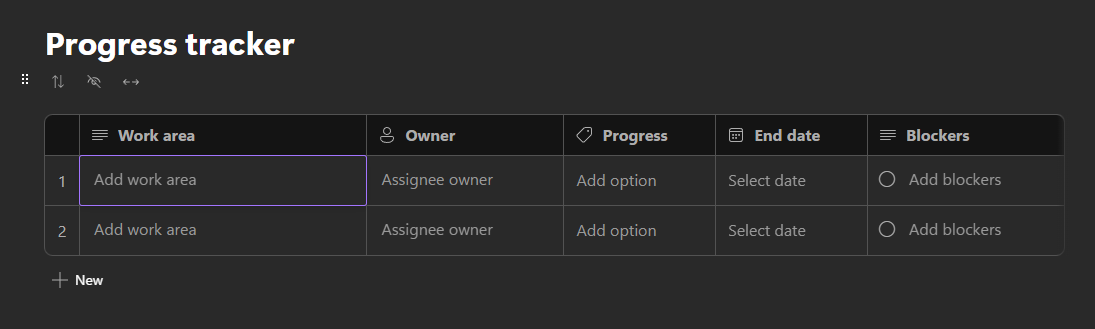 Progress tracker table template