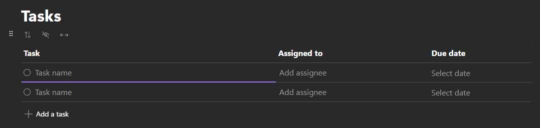Task list table template