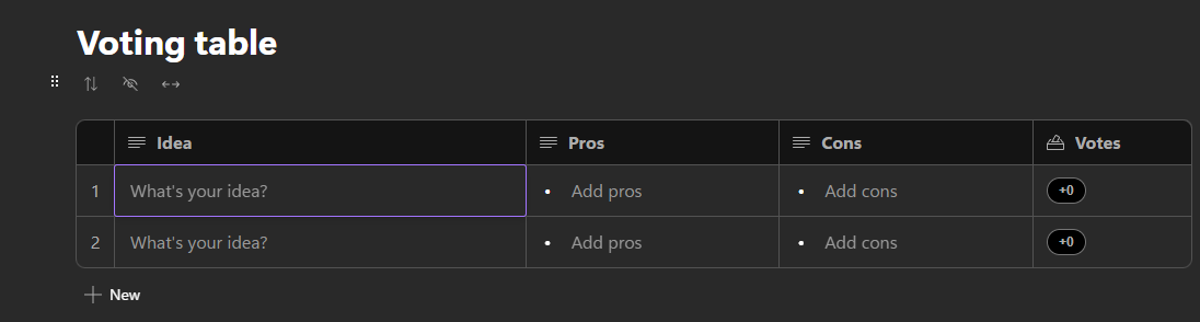 Voting table template